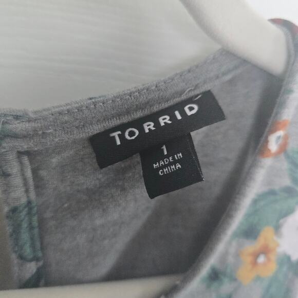 Torrid Midi Jersey Trapeze Dress Gray Floral Sleeveless Handkerchief Hem Plus 1x - Picture 5 of 13